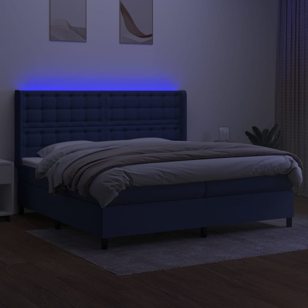 Letto a Molle Materasso e LED Blu 200x200cm in Tessuto - homemem39