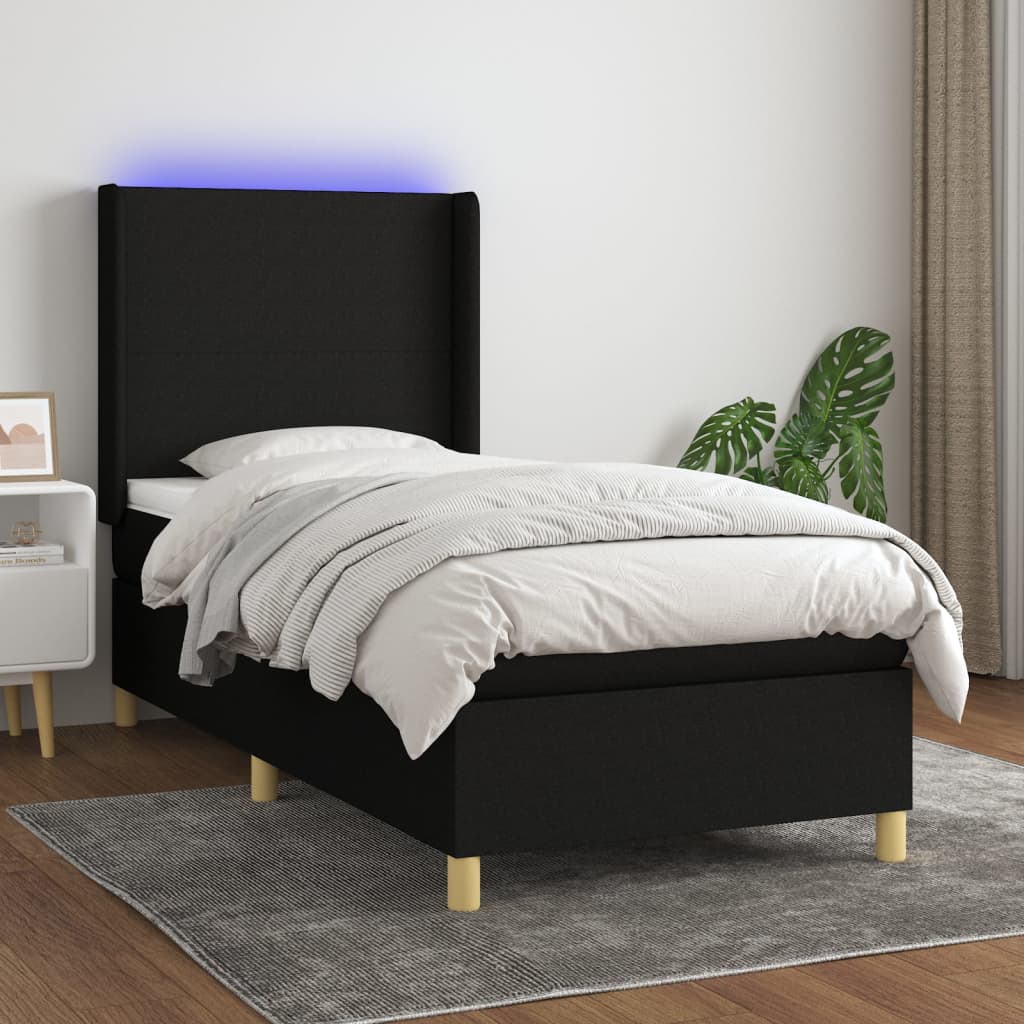 Letto a Molle con Materasso e LED Nero 80x200 cm in Tessuto - homemem39