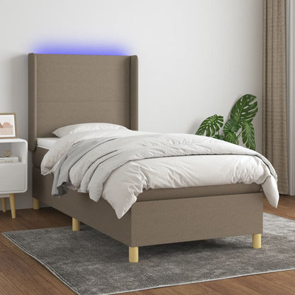 Letto a Molle con Materasso e LED Tortora 80x200 cm in Tessuto