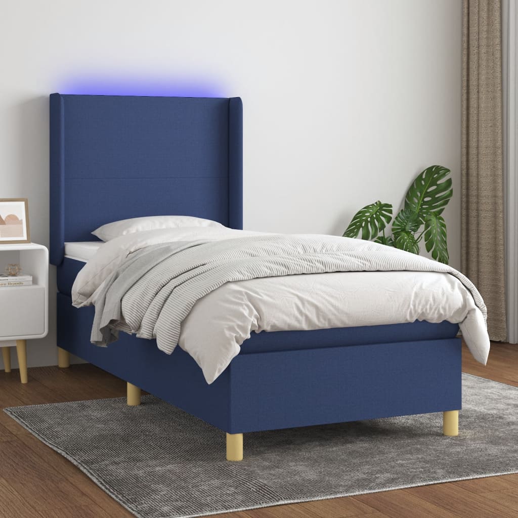 Letto a Molle con Materasso e LED Blu 80x200 cm in Tessuto