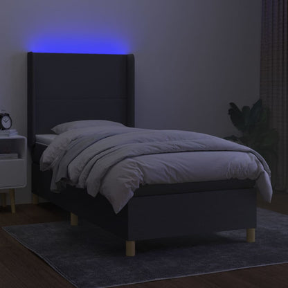 Letto a Molle Materasso e LED Grigio Scuro 90x190 cm in Tessuto - homemem39