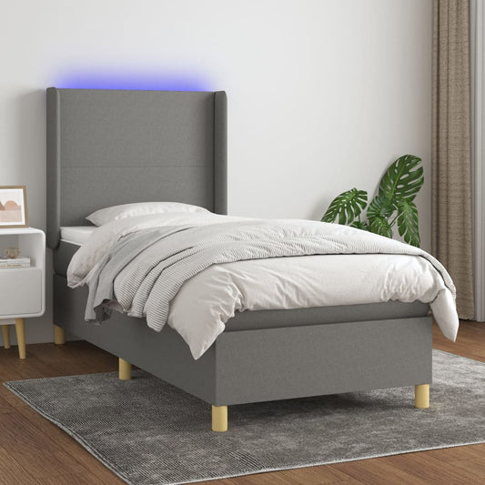 Letto a Molle Materasso e LED Grigio Scuro 90x190 cm in Tessuto - homemem39