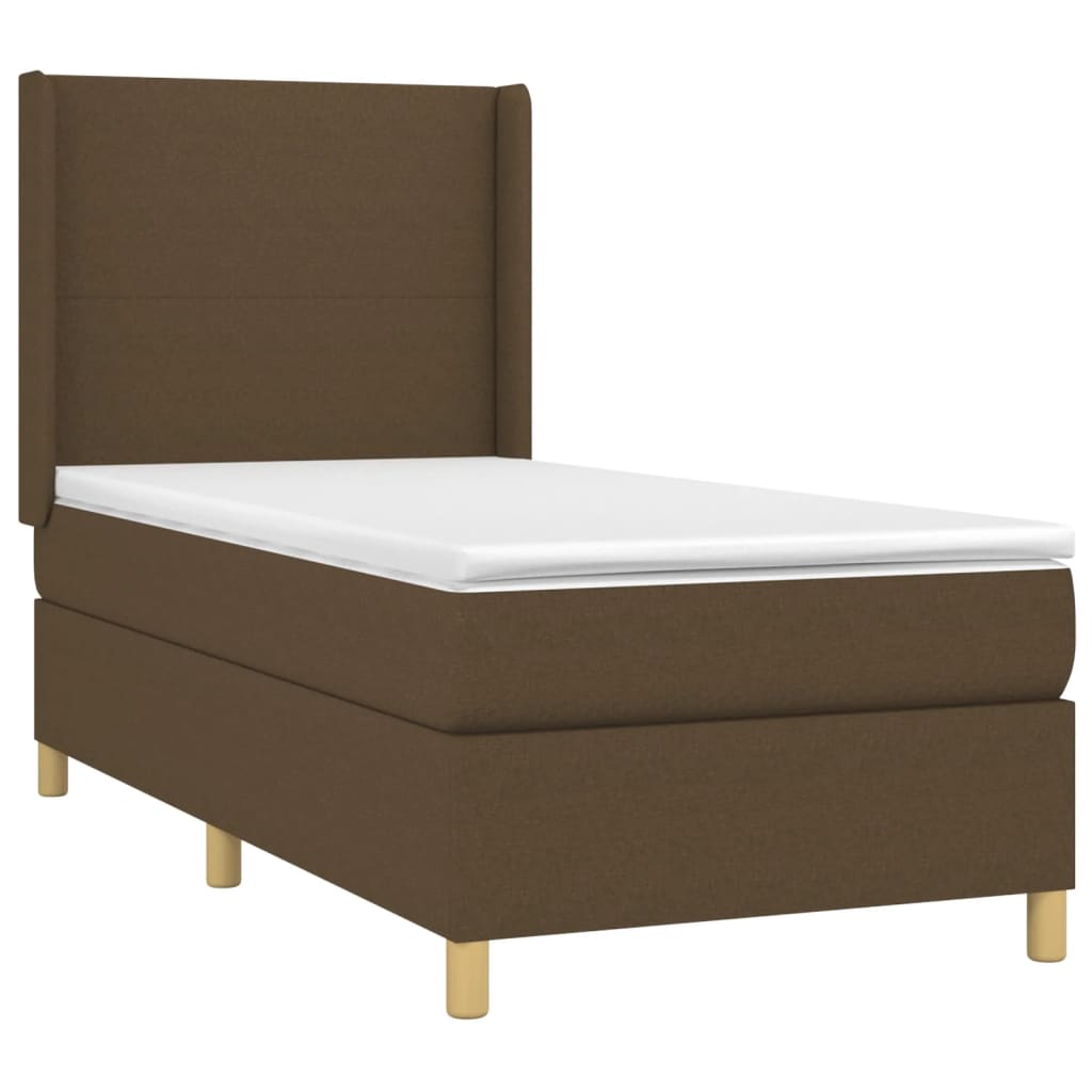 Letto a Molle Materasso e LED Marrone Scuro 90x190cm in Tessuto - homemem39