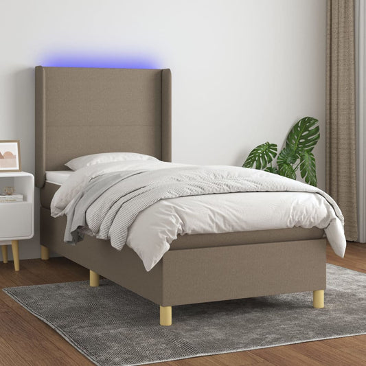 Letto a Molle con Materasso e LED Tortora 90x200 cm in Tessuto - homemem39