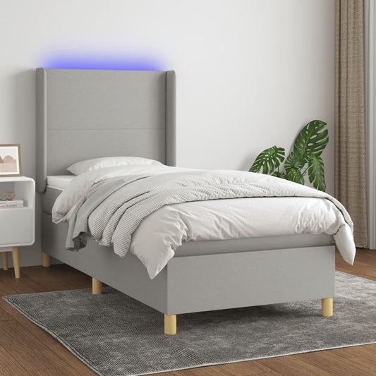 Letto a Molle Materasso e LED Grigio Chiaro 100x200 cm Tessuto - homemem39