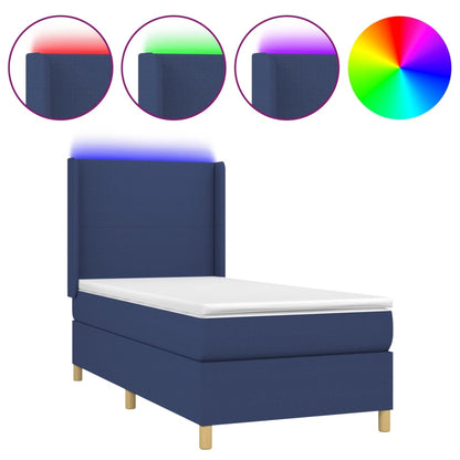 Letto a Molle con Materasso e LED Blu 100x200cm in Tessuto - homemem39