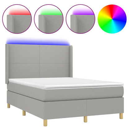 Letto a Molle Materasso e LED Grigio Chiaro 140x190 cm Tessuto | homemem39
