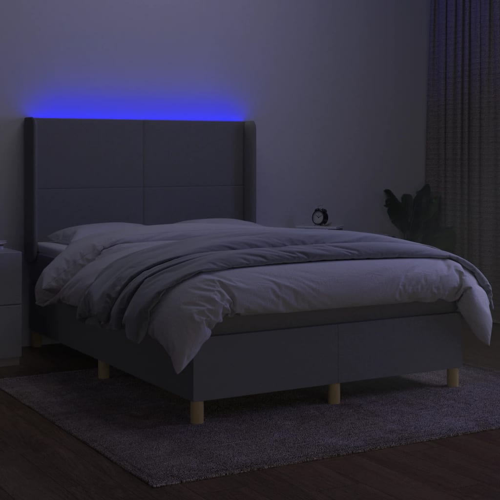 Letto a Molle Materasso e LED Grigio Chiaro 140x190 cm Tessuto | homemem39