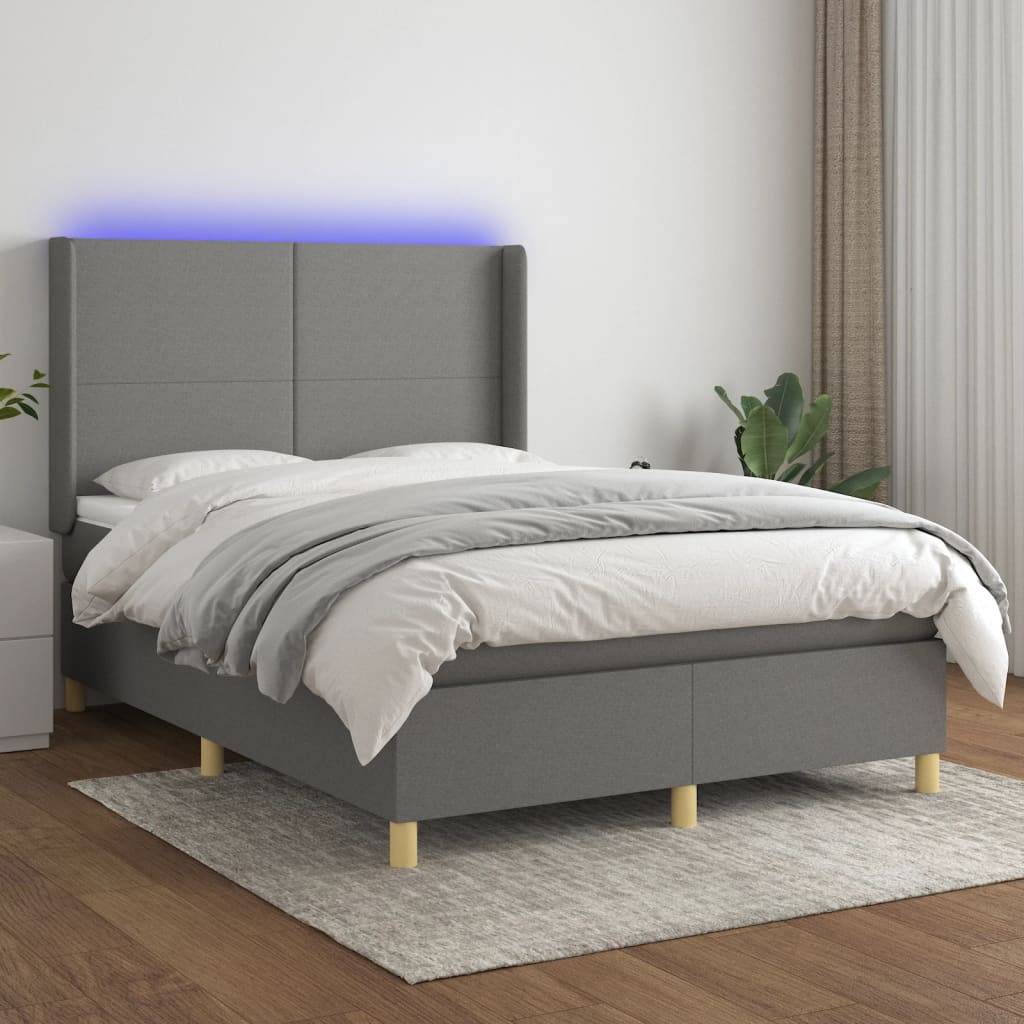 Letto a Molle Materasso e LED Grigio Scuro 140x190cm in Tessuto - homemem39