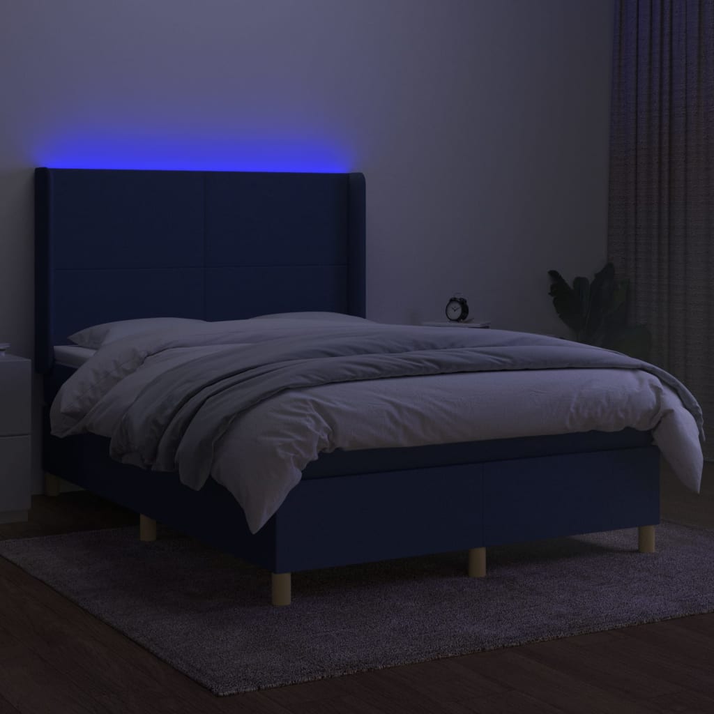 Letto a Molle con Materasso e LED Blu 140x190 cm in Tessuto - homemem39