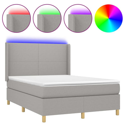 Letto a Molle Materasso e LED Grigio Chiaro 140x200 cm Tessuto - homemem39