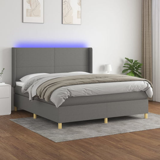 Letto a Molle Materasso e LED Grigio Scuro 180x200cm in Tessuto - homemem39