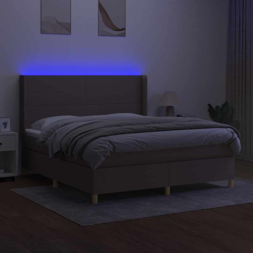 Letto a Molle con Materasso e LED Tortora 180x200 cm in Tessuto | homemem39
