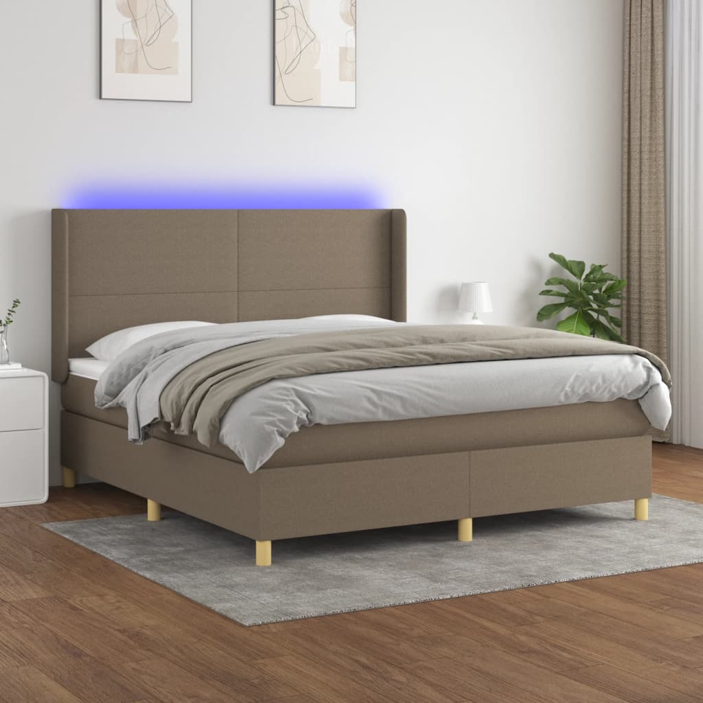 Letto a Molle con Materasso e LED Tortora 180x200 cm in Tessuto | homemem39