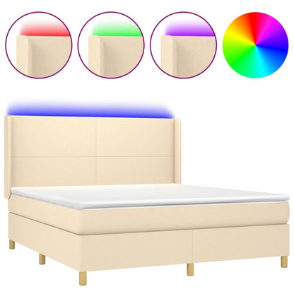 Letto a Molle con Materasso e LED Crema 180x200 cm in Tessuto - homemem39