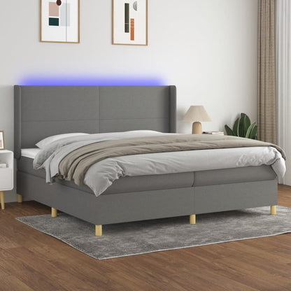 Letto a Molle Materasso e LED Grigio Scuro 200x200cm in Tessuto - homemem39