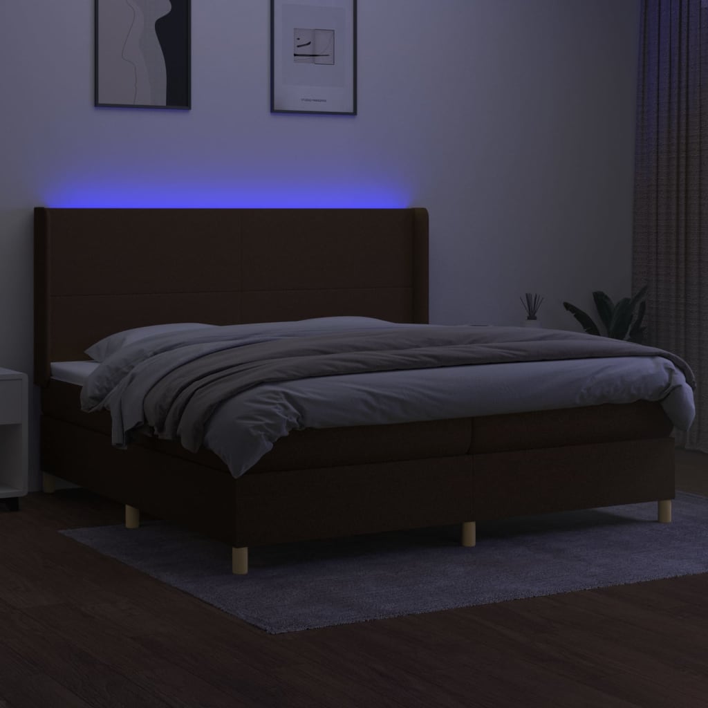 Letto a Molle Materasso e LED MarroneScuro 200x200cm in Tessuto - homemem39