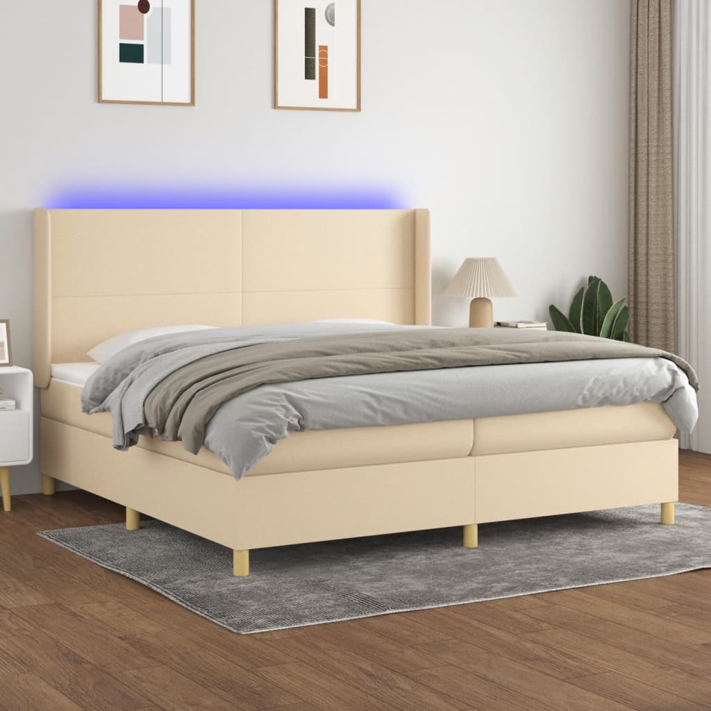Letto a Molle Materasso e LED bianco 200x200cm in Tessuto - homemem39
