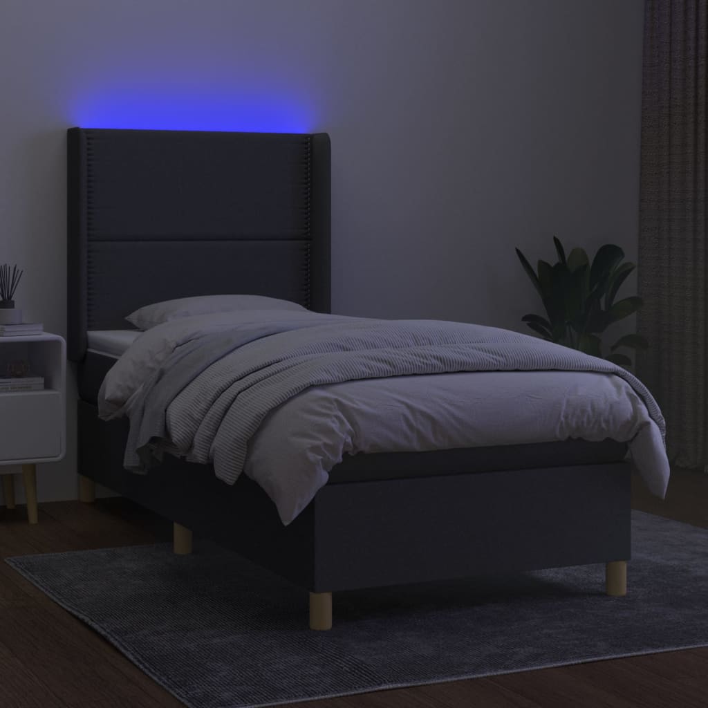 Letto a Molle Materasso e LED Grigio Scuro 80x200 cm in Tessuto - homemem39