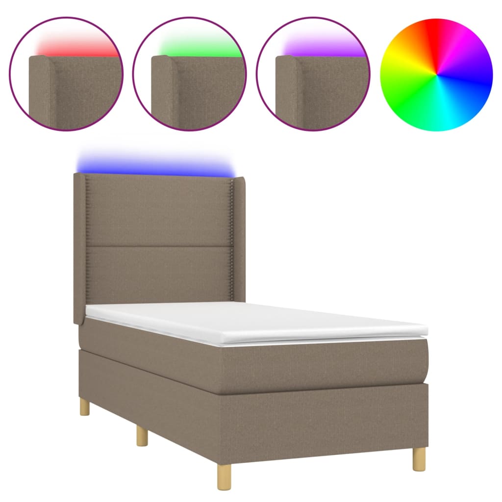 Letto a Molle con Materasso e LED Tortora 80x200 cm in Tessuto - homemem39