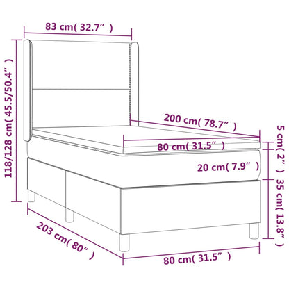 Letto a Molle con Materasso e LED Tortora 80x200 cm in Tessuto - homemem39