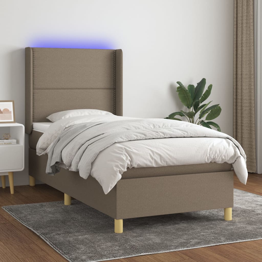 Letto a Molle con Materasso e LED Tortora 80x200 cm in Tessuto - homemem39