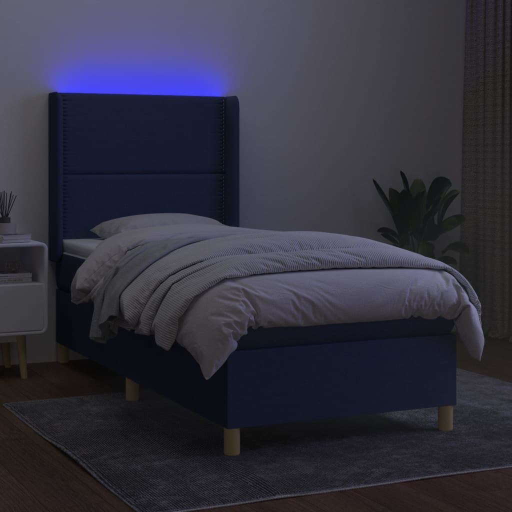 Letto a Molle con Materasso e LED Blu 80x200 cm in Tessuto - homemem39