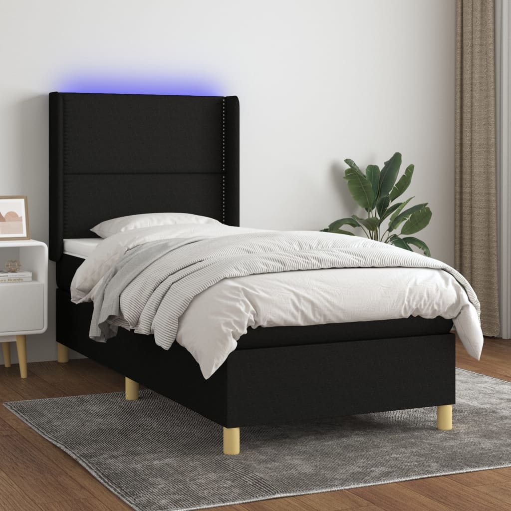 Letto a Molle con Materasso e LED Nero 90x190 cm in Tessuto - homemem39