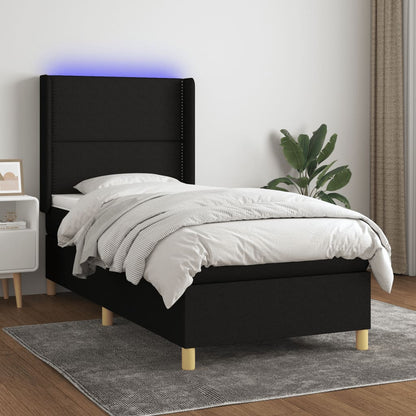 Spring Bed with Mattress and Black LED 90x200 cm in Fabric