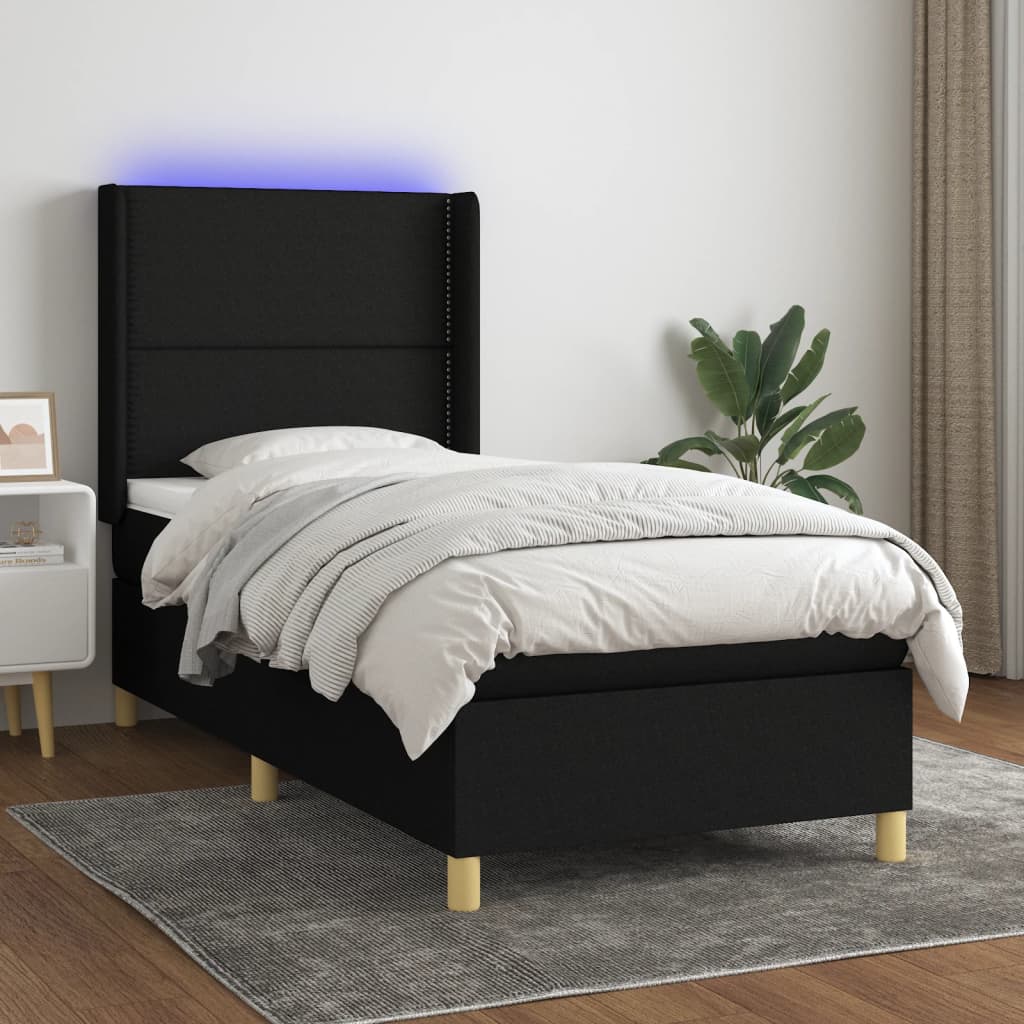 Letto a Molle con Materasso e LED Nero 100x200 cm in Tessuto - homemem39