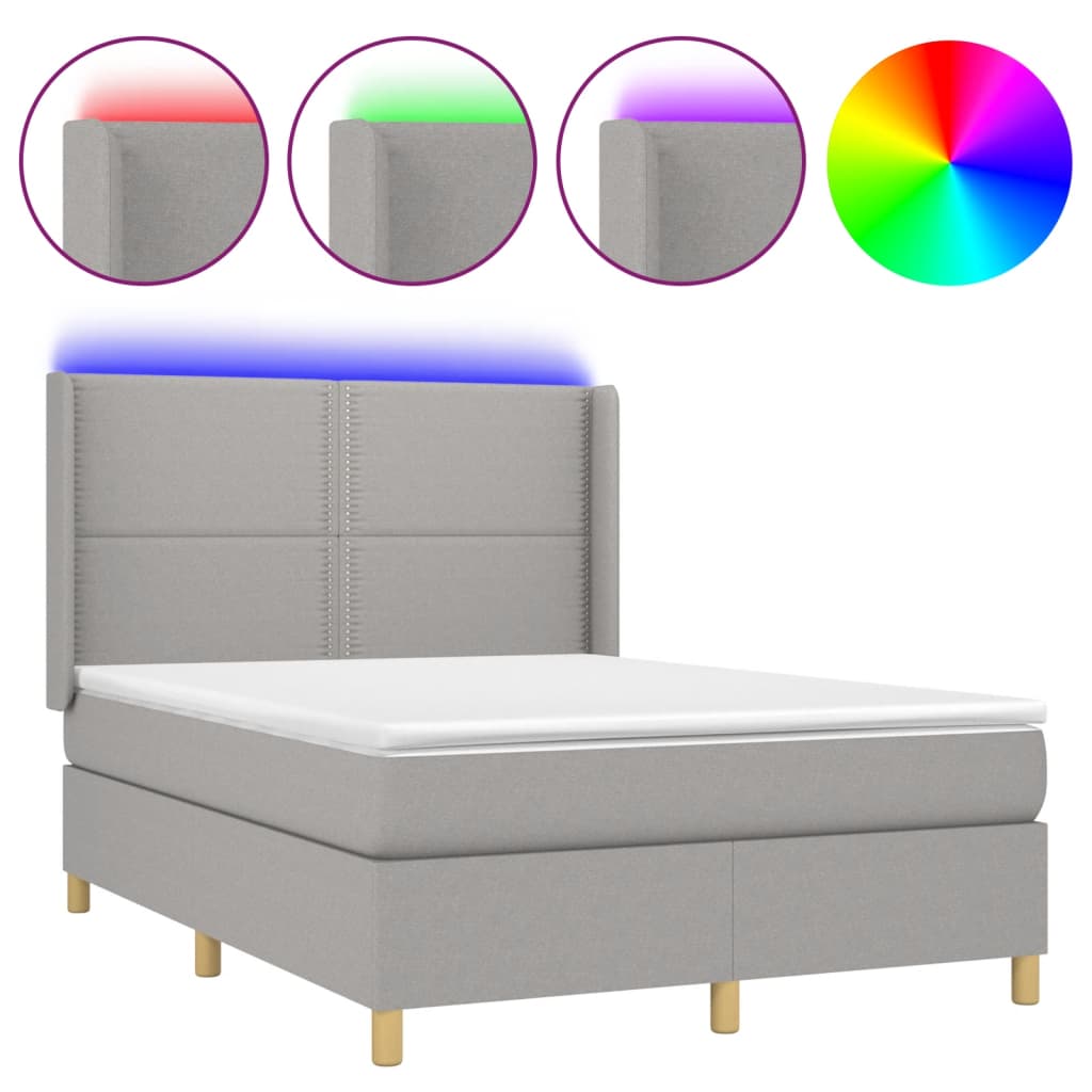 Letto a Molle Materasso e LED Grigio Chiaro 140x190 cm Tessuto | homemem39