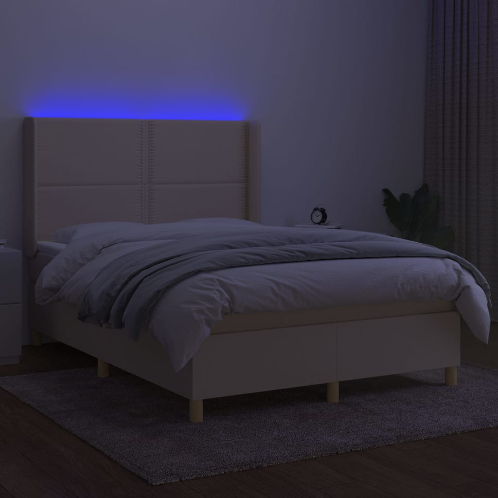 Letto a Molle con Materasso e LED Crema 140x190 cm in Tessuto | homemem39