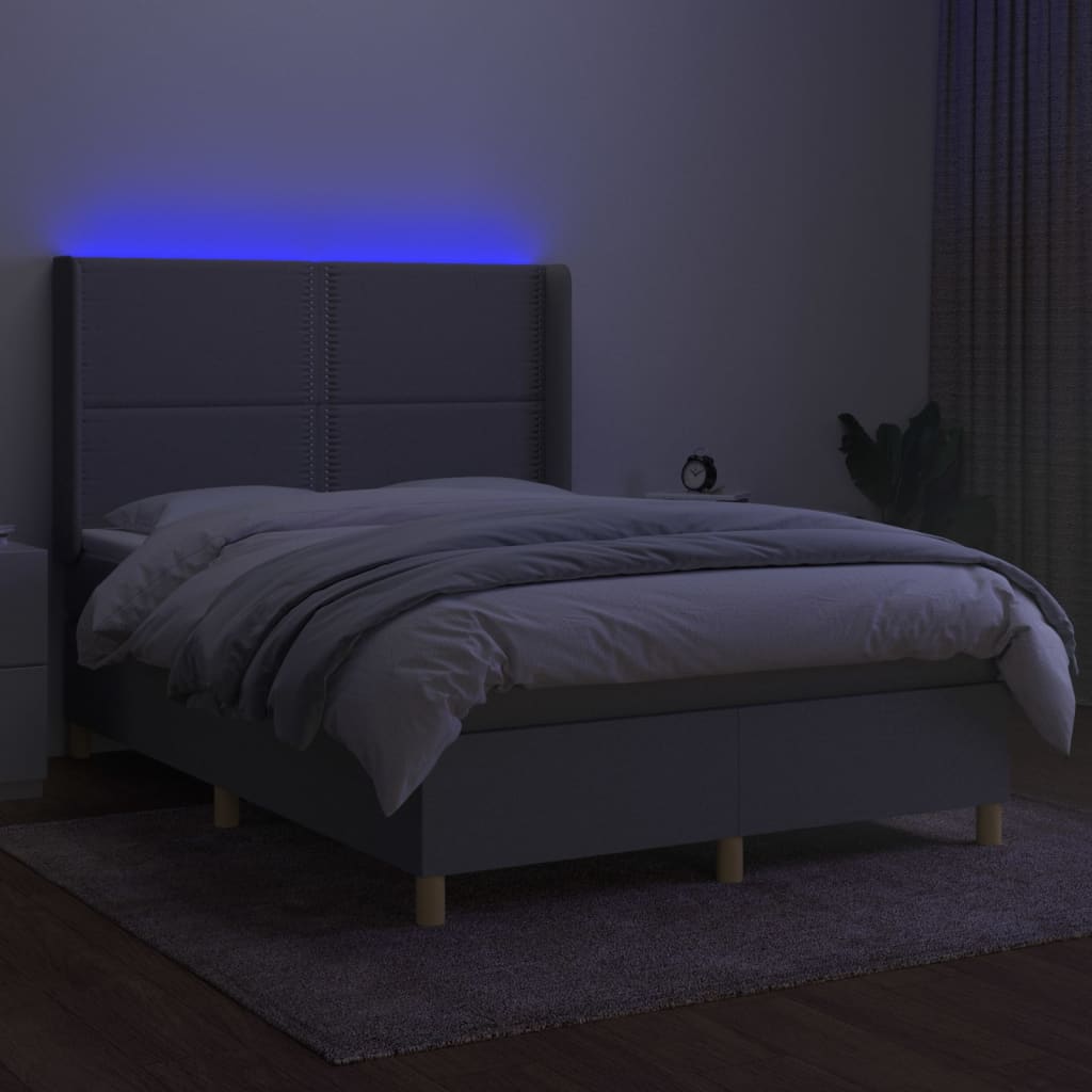 Letto a Molle Materasso e LED Grigio Chiaro 140x200 cm Tessuto - homemem39