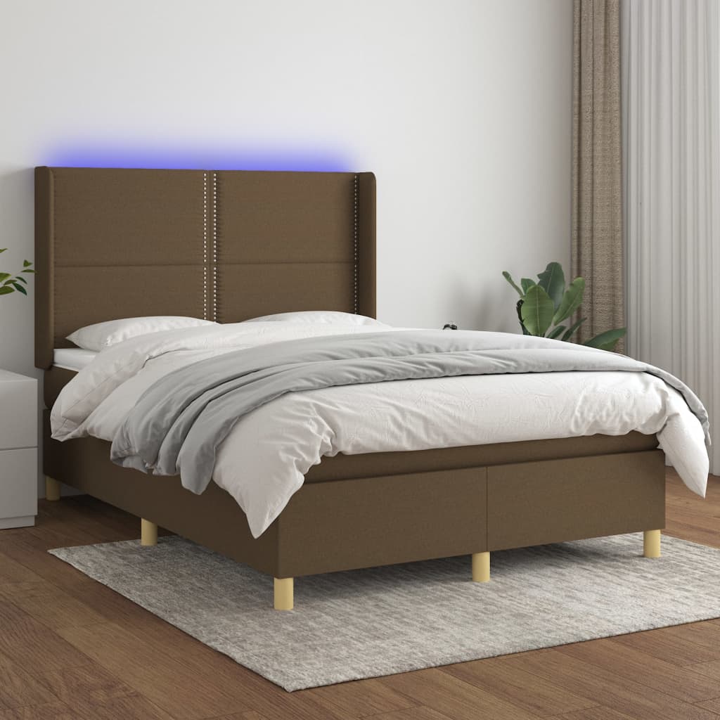 Letto a Molle Materasso e LED Marrone Scuro 140x200 cm Tessuto | homemem39