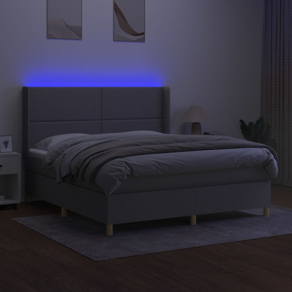 Spring Bed Mattress and LED Light Gray 180x200 cm Fabric