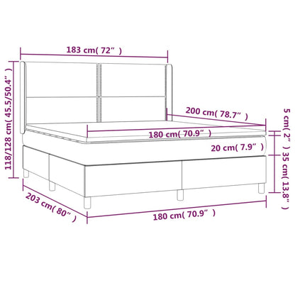 Spring Bed Mattress and LED Light Gray 180x200 cm Fabric