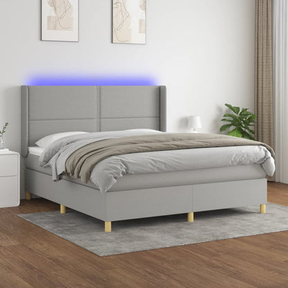 Spring Bed Mattress and LED Light Gray 180x200 cm Fabric