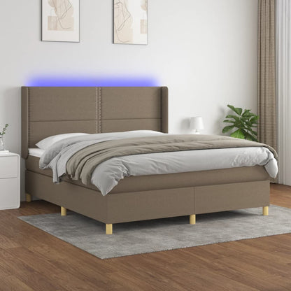 Letto a Molle con Materasso e LED Tortora 180x200 cm in Tessuto | homemem39