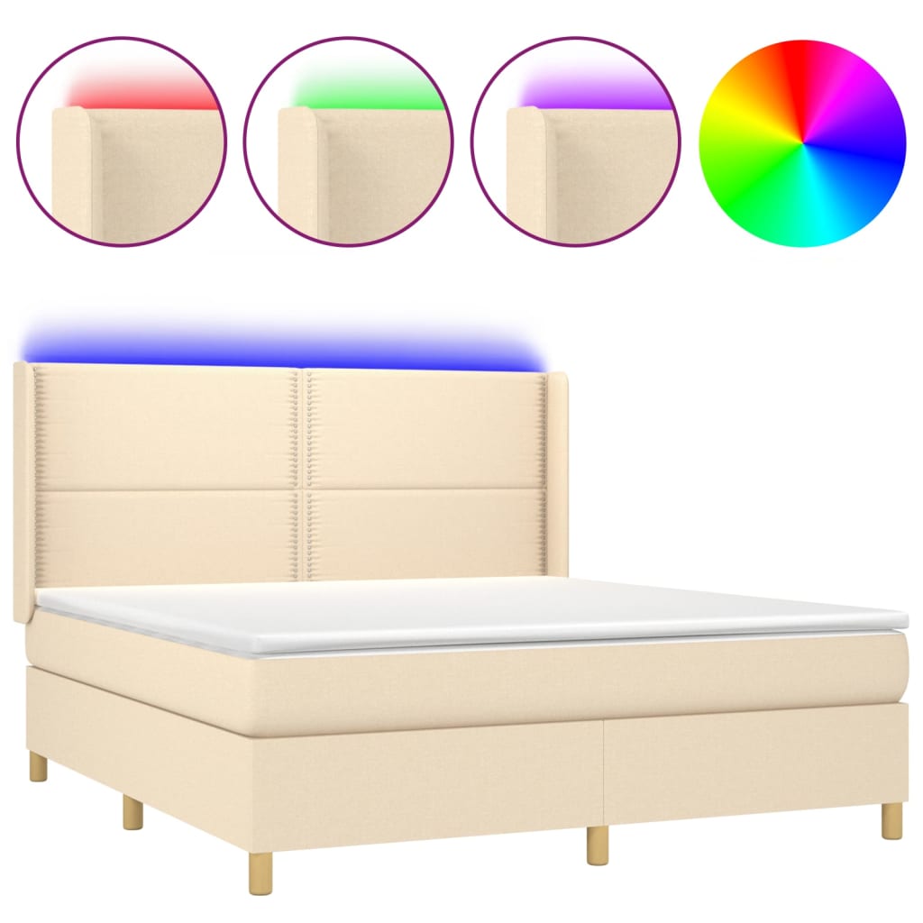 Letto a Molle con Materasso e LED Crema 180x200 cm in Tessuto - homemem39