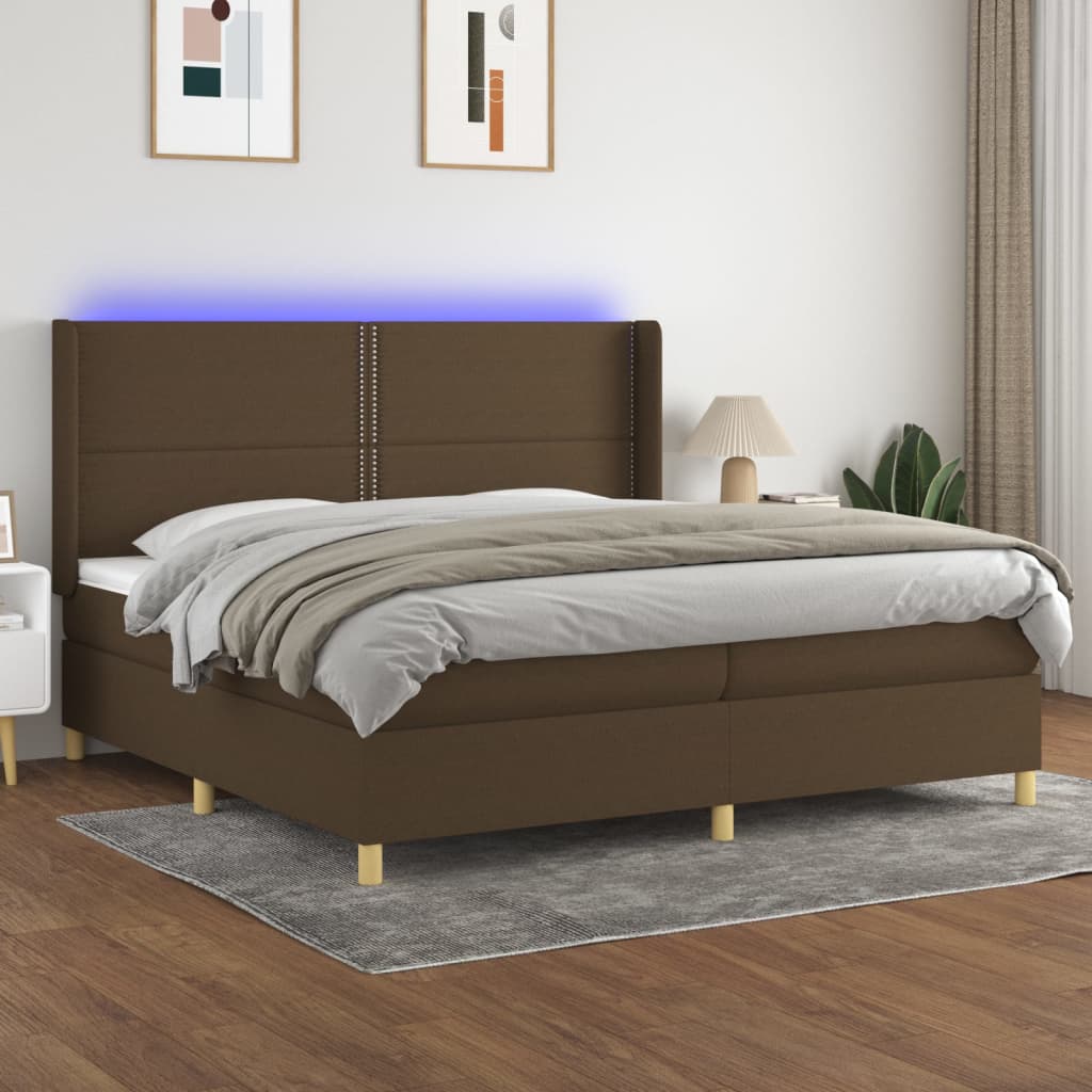 Letto a Molle Materasso e LED MarroneScuro 200x200cm in Tessuto | homemem39