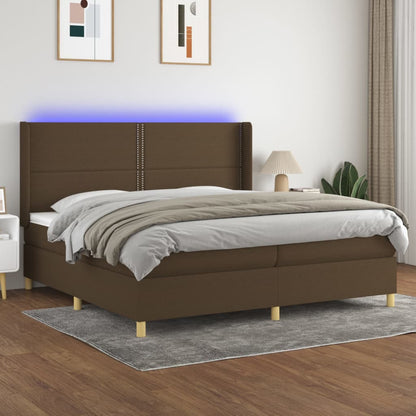 Letto a Molle Materasso e LED MarroneScuro 200x200cm in Tessuto | homemem39