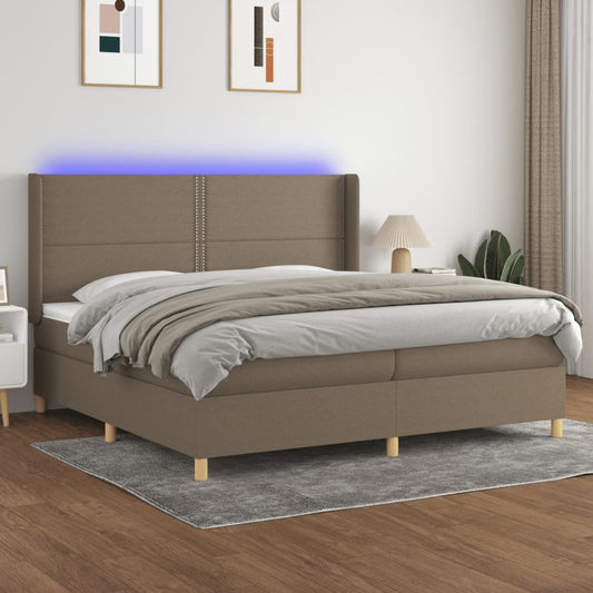 Letto a Molle Materasso e LED tortora 200x200cm in Tessuto - homemem39