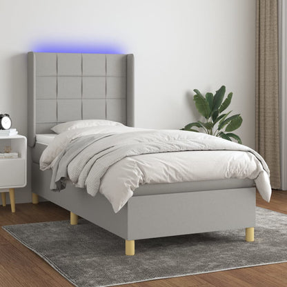 Letto a Molle Materasso e LED Grigio Chiaro 90x190 cm Tessuto - homemem39