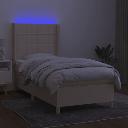 Letto a Molle con Materasso e LED Crema 90x190 cm in Tessuto - homemem39