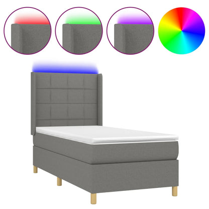 Letto a Molle Materasso e LED Grigio Scuro 90x200 cm in Tessuto - homemem39