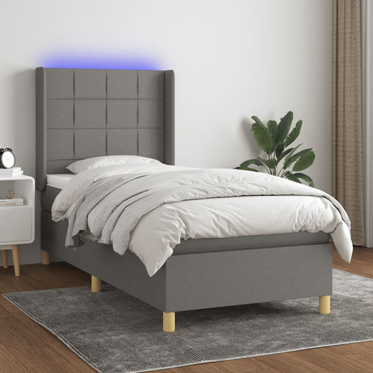 Letto a Molle Materasso e LED Grigio Scuro 90x200 cm in Tessuto - homemem39