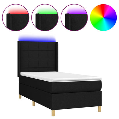 Letto a Molle con Materasso e LED Nero 90x200 cm in Tessuto