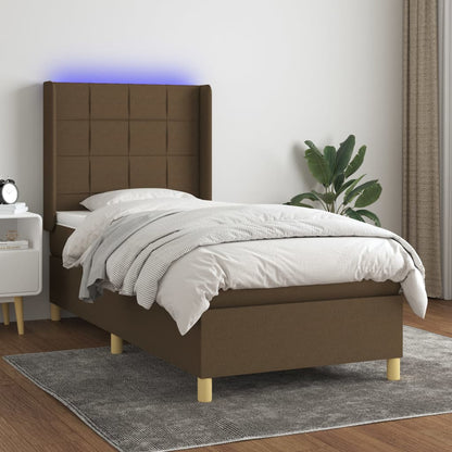 Letto a Molle Materasso e LED Marrone Scuro 100x200 cm Tessuto | homemem39