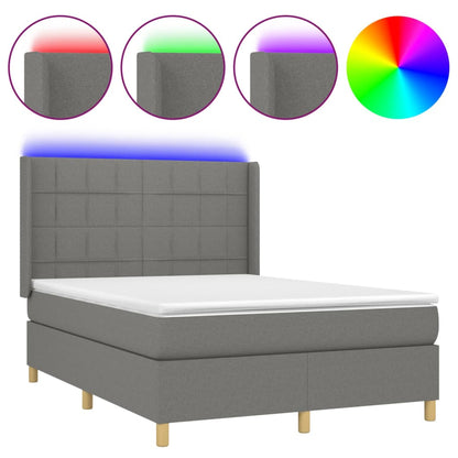Letto a Molle Materasso e LED Grigio Scuro 140x190cm in Tessuto - homemem39