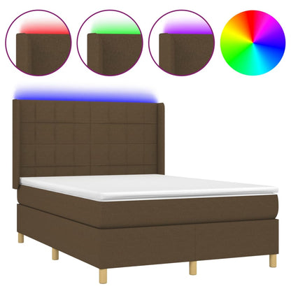 Letto a Molle Materasso e LED MarroneScuro 140x190cm in Tessuto | homemem39
